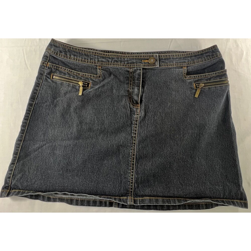 Bisou Bisou Womens Flat Front Dark Blue Denim 15" Skirt Size 16 - Picture 1 of 8